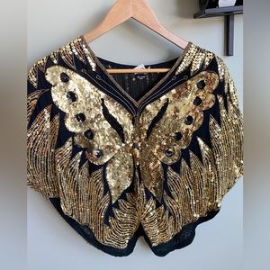Rare vintage silk blouse tunic w sequins! Butterflies fr/back! Boho V-neck style